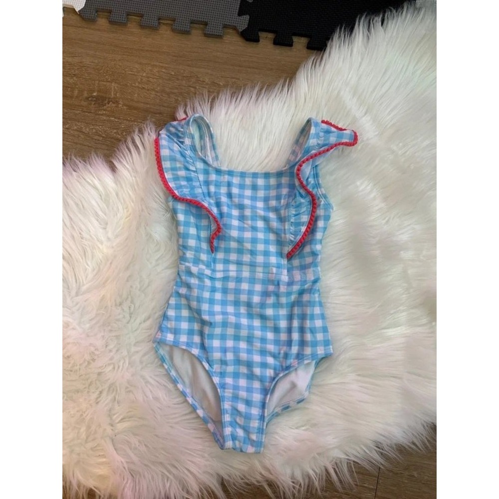 Cat & Jack Girls Blue Gingham One Piece Swimsuit NEW XS 4/5